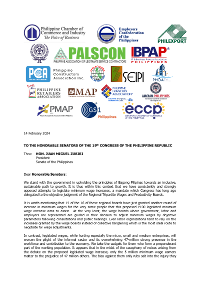 Joint Position on Legislated Php100 Wage Increase