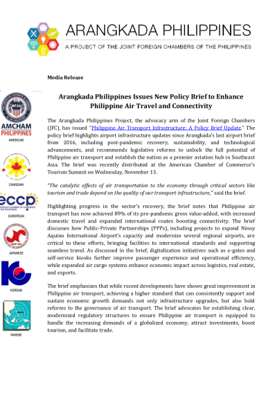 [MEDIA RELEASE] Arangkada Philippines Issues New Policy Brief to Enhance Philippine Air Travel and Connectivity