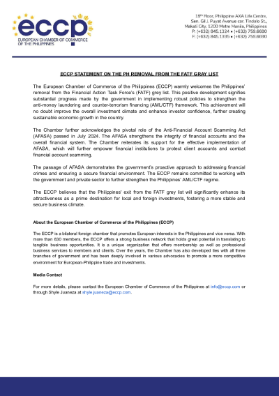 Statement - PH Removal from the FATF Grey List
