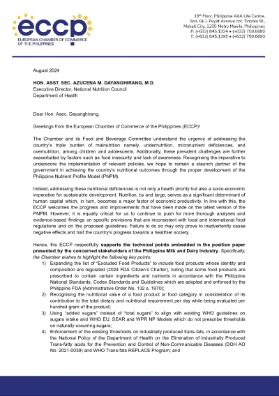 ECCP Supplemental Position Paper on the Technical Findings on the ‘Near Final’ Philippine Nutrient Profiling Model (PNPM)