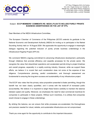 ECCP Members’ Comments Re: Neda’s Plan to Include Purely Private Business Undertakings on the List of IFPs