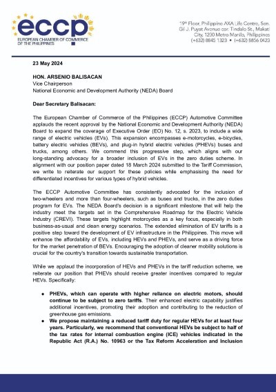 Statement of the ECCP Automotive Committee on EO. 12 Expansion