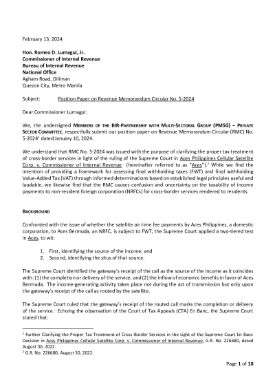 PMSG Position Paper on RMC 05-2024