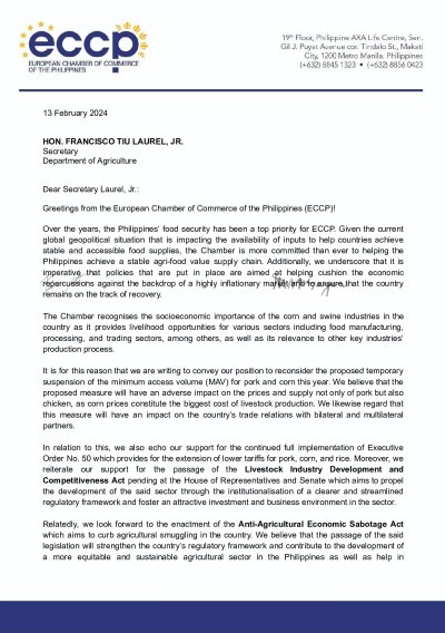 ECCP Position Paper on the proposed temporary suspension of MAV for Corn and Meat