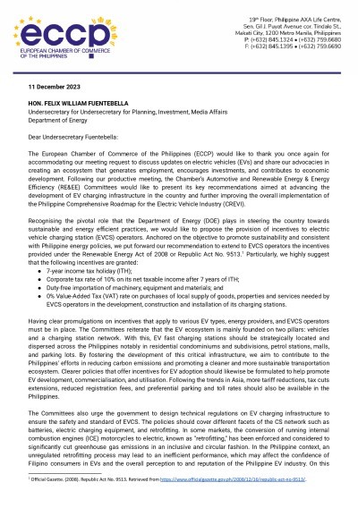 ECCP Key Recommendations for the EV Industry Development in the Philippines