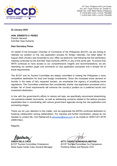 ECCP Position and Comments on the Visa Application Process for Foreign Nationals